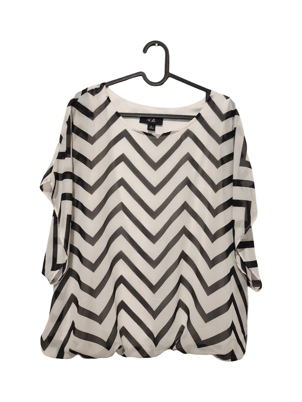 AGB Black and White Chevron Boatneck Blouse